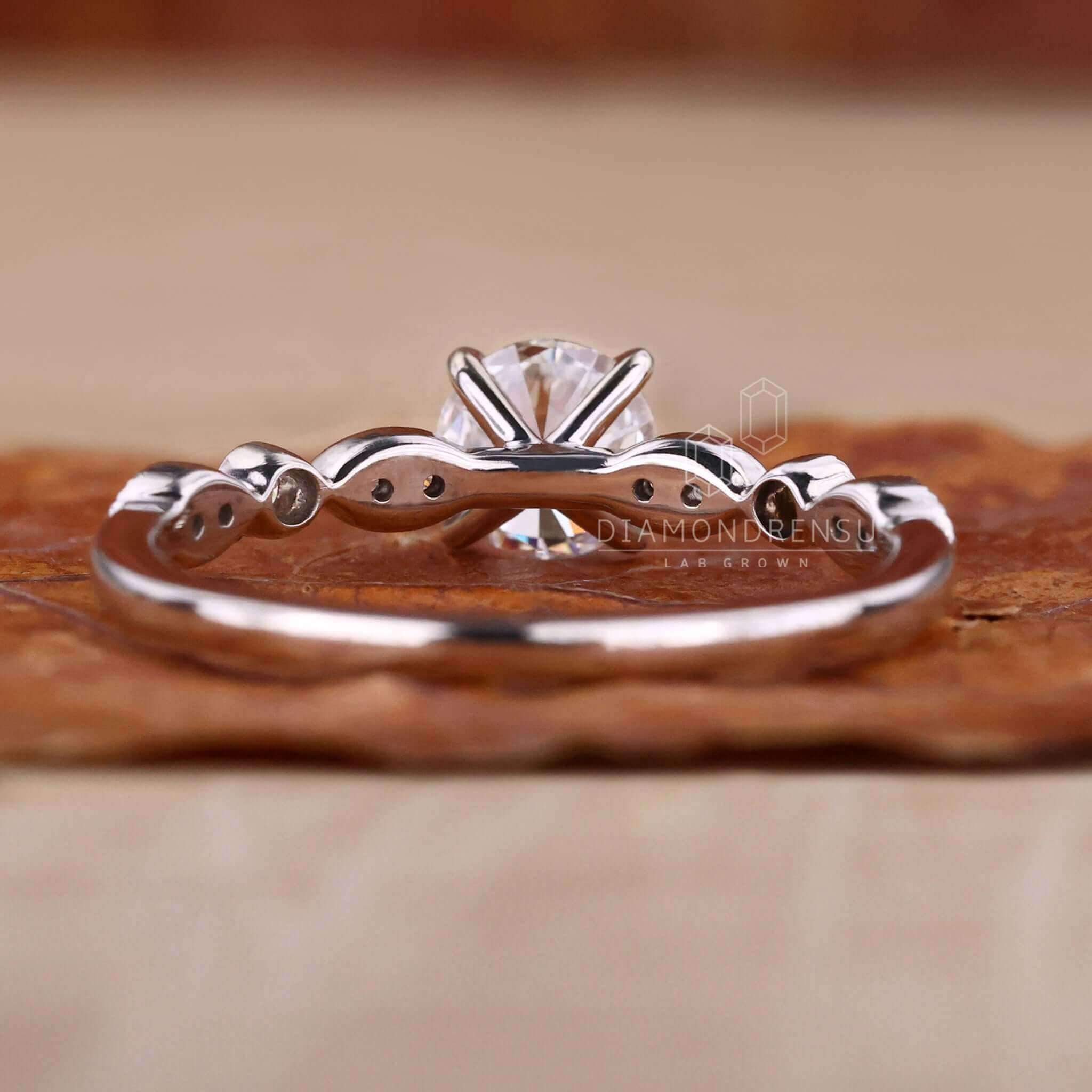 Vintage Style Round Lab Created Diamond Pave Engagement Ring