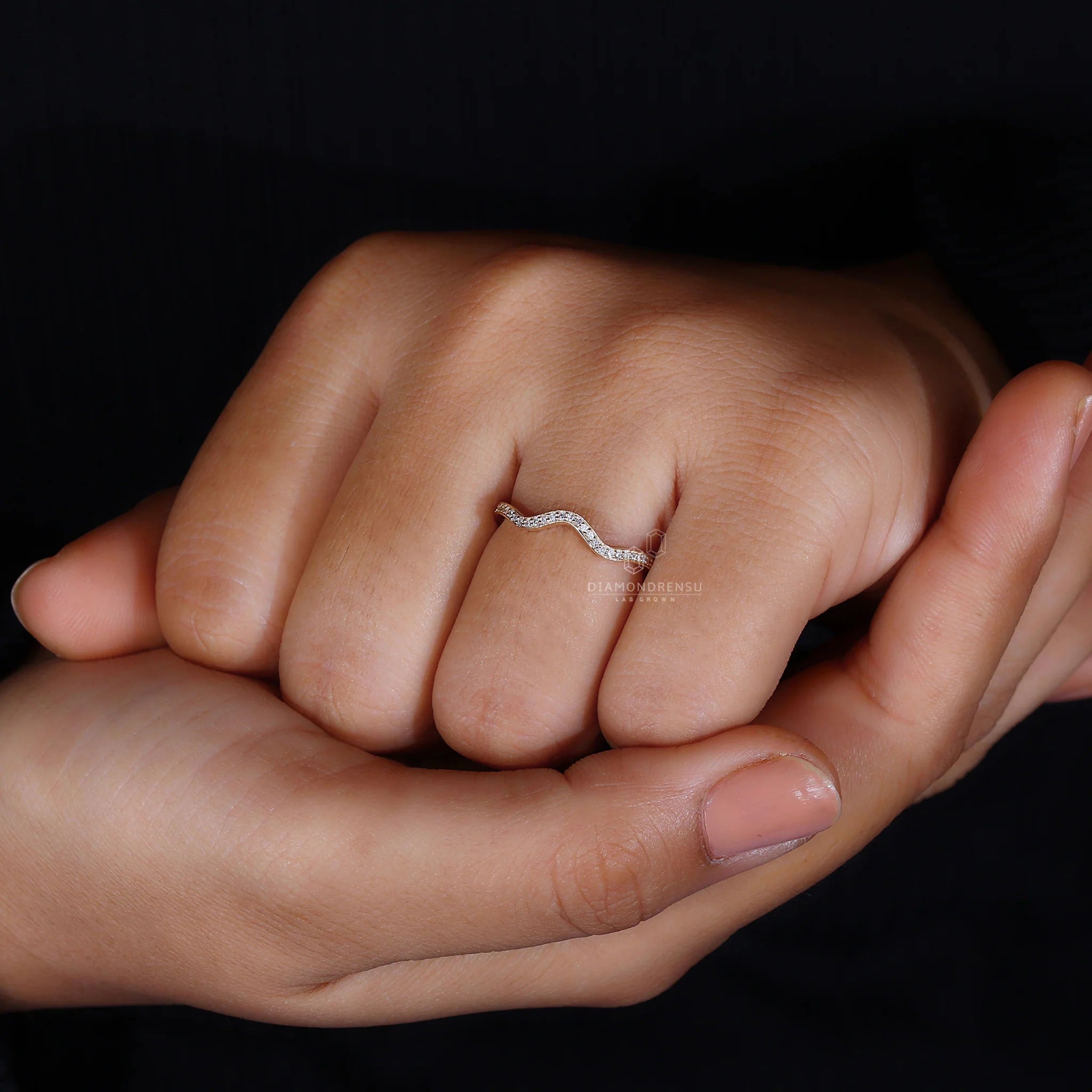 Curved Wedding Band With Round Diamonds