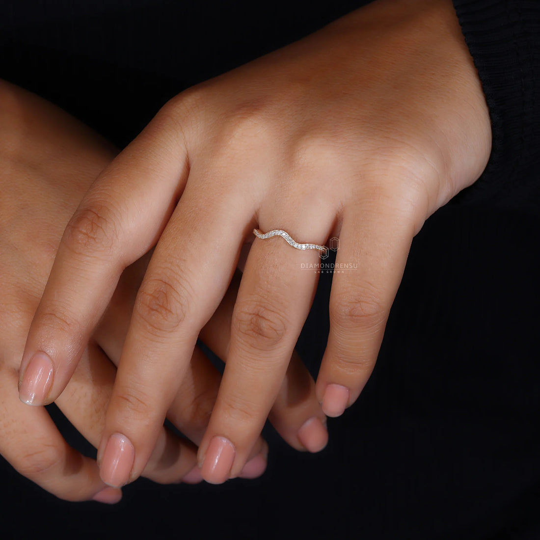 Curved Wedding Band With Round Diamonds