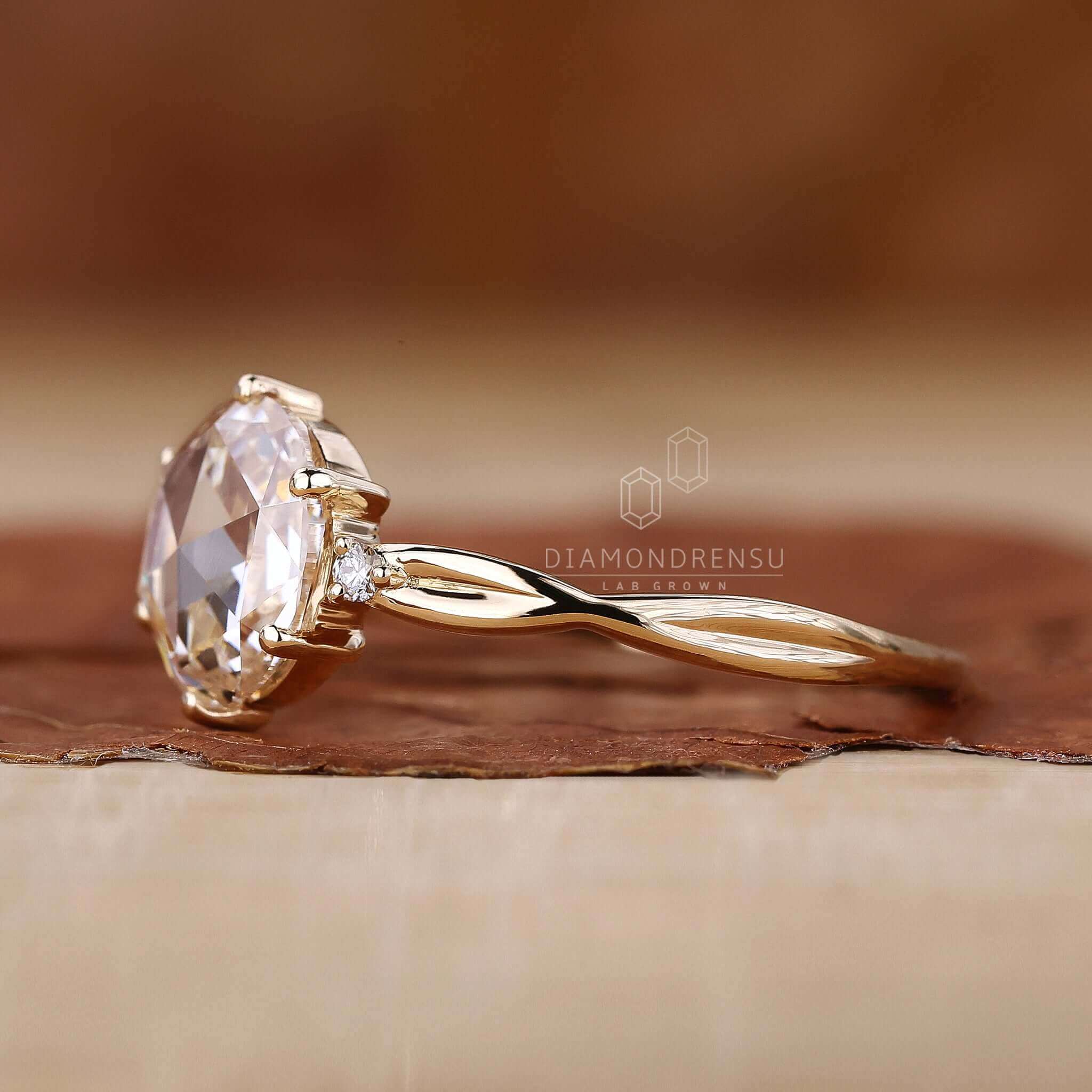 Round Rose Cut Twisted Shank Lab Created Diamond Wedding Ring
