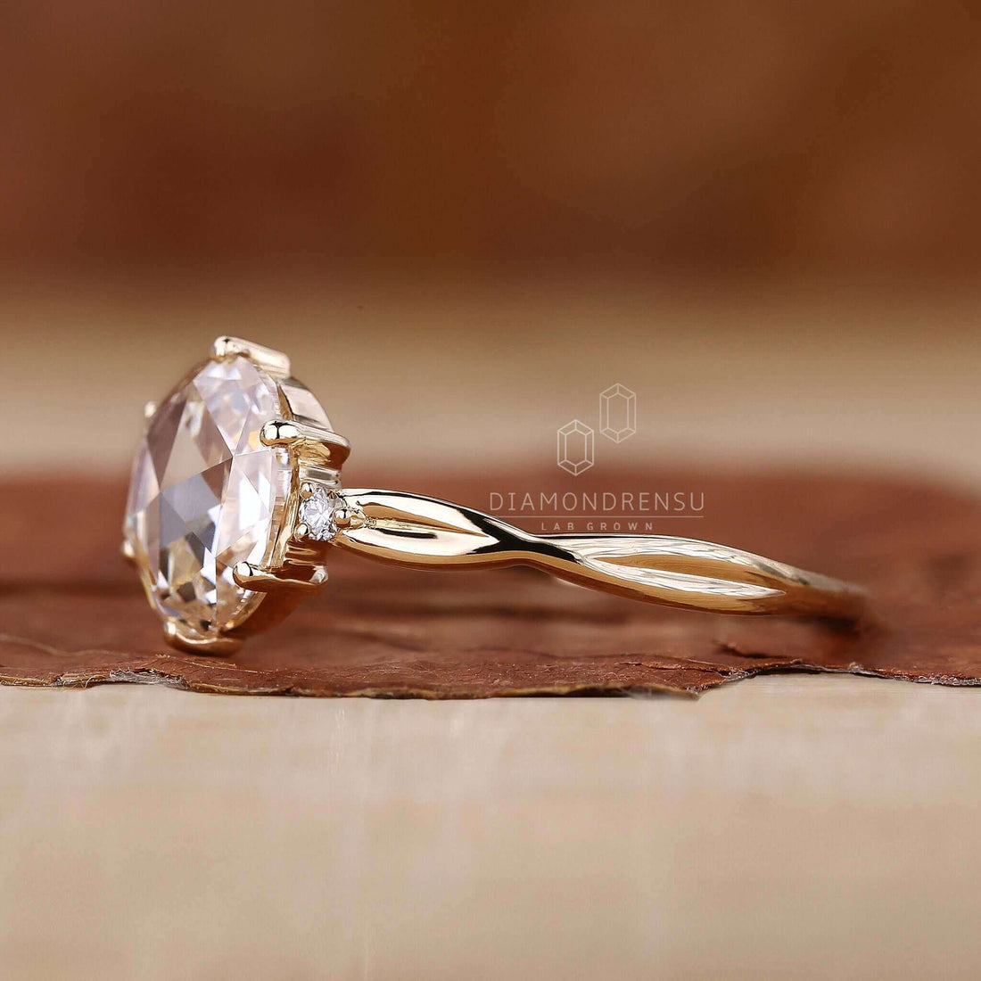 Round Rose Cut Twisted Shank Lab Created Diamond Wedding Ring