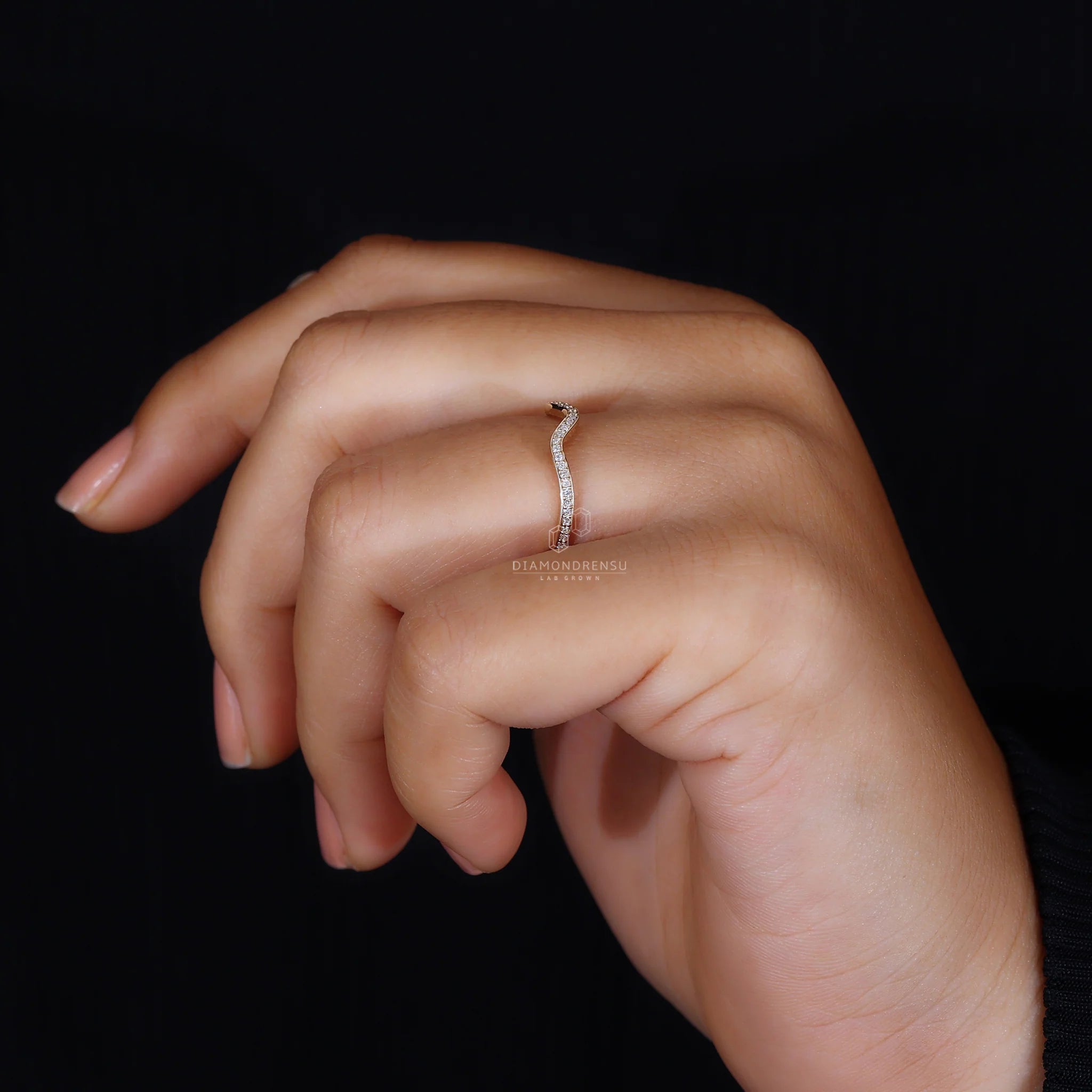 Curved Wedding Band With Round Diamonds