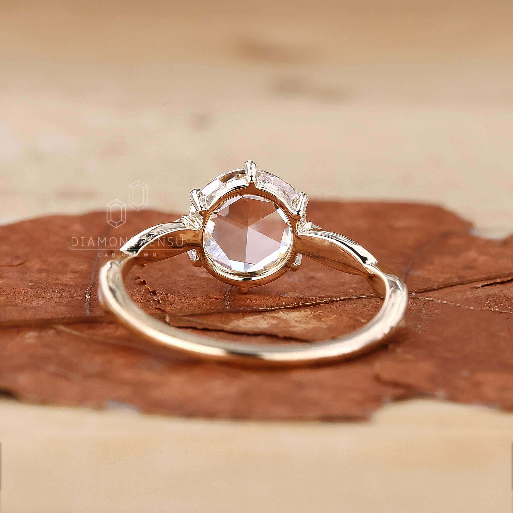 Round Rose Cut Twisted Shank Lab Created Diamond Wedding Ring