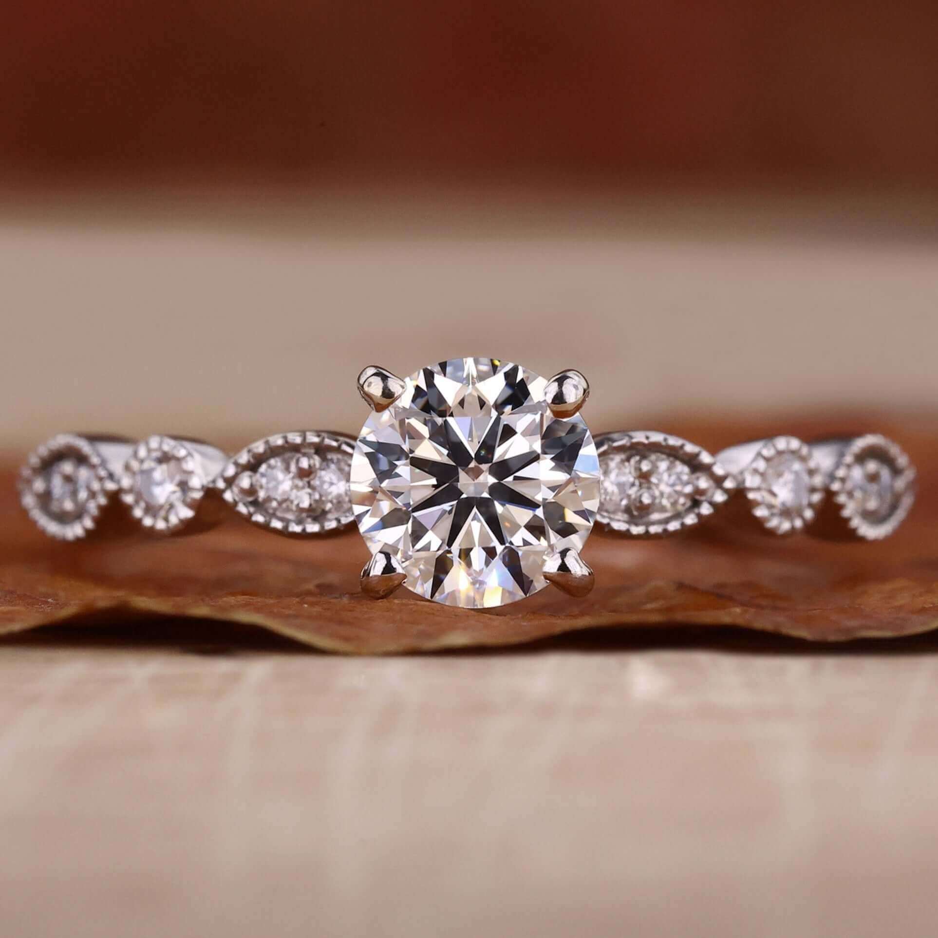 Vintage Style Round Lab Created Diamond Pave Engagement Ring