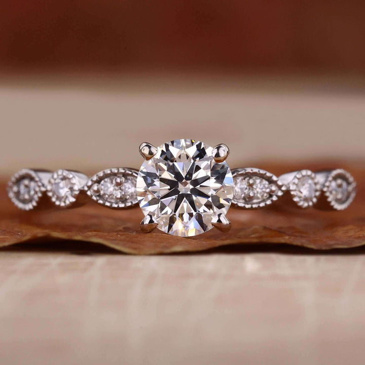Vintage Style Round Lab Created Diamond Pave Engagement Ring