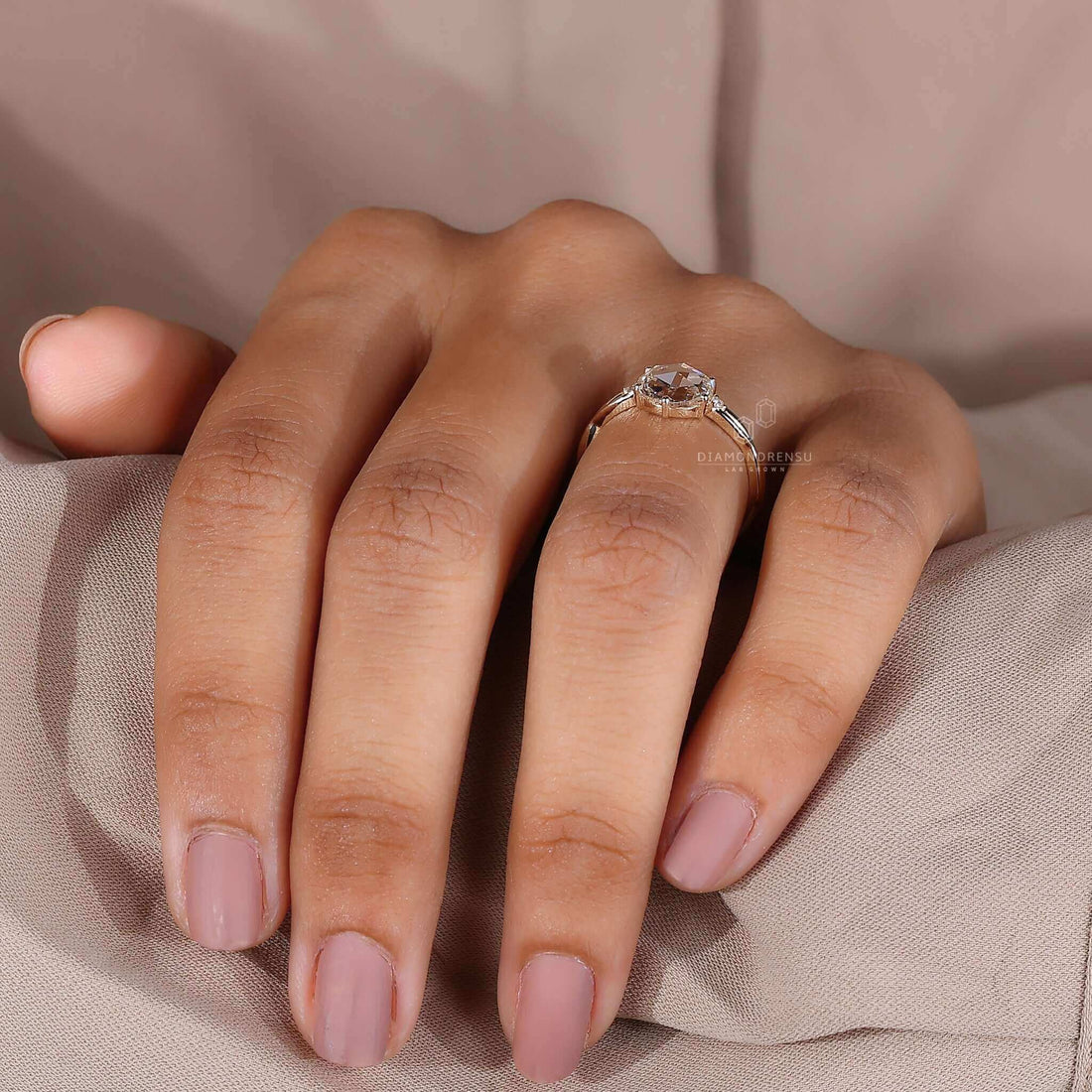 Round Rose Cut Twisted Shank Lab Created Diamond Wedding Ring