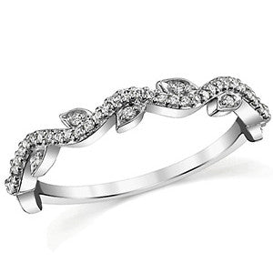 Round Moissanite Leaf Design Stackable Band