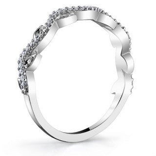 Round Moissanite Leaf Design Stackable Band