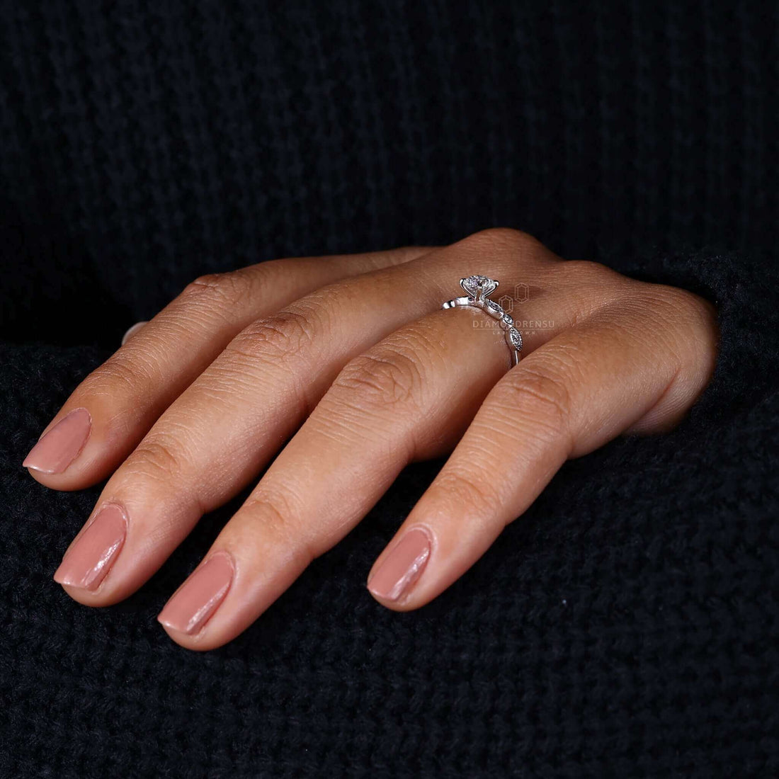 Vintage Style Round Lab Created Diamond Pave Engagement Ring