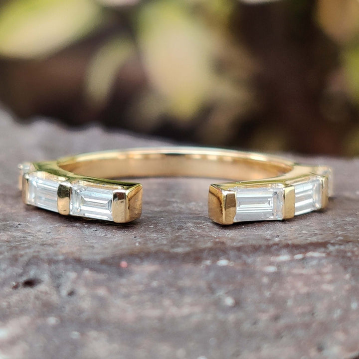 Straight Baguette Moissanite Diamond Accented Open Shank Band