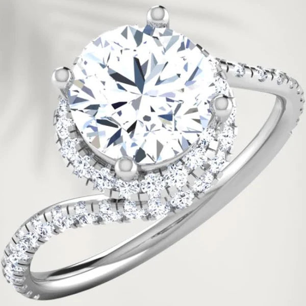 Diamond Collar Cushion Moissanite Engagement Ring - 2mm