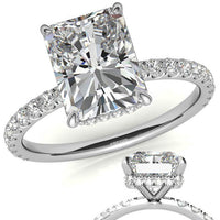 Diamond Collar Emerald / Radiant Moissanite Engagement Ring - 2mm