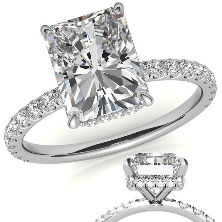 Diamond Collar Emerald / Radiant Moissanite Engagement Ring - 2mm