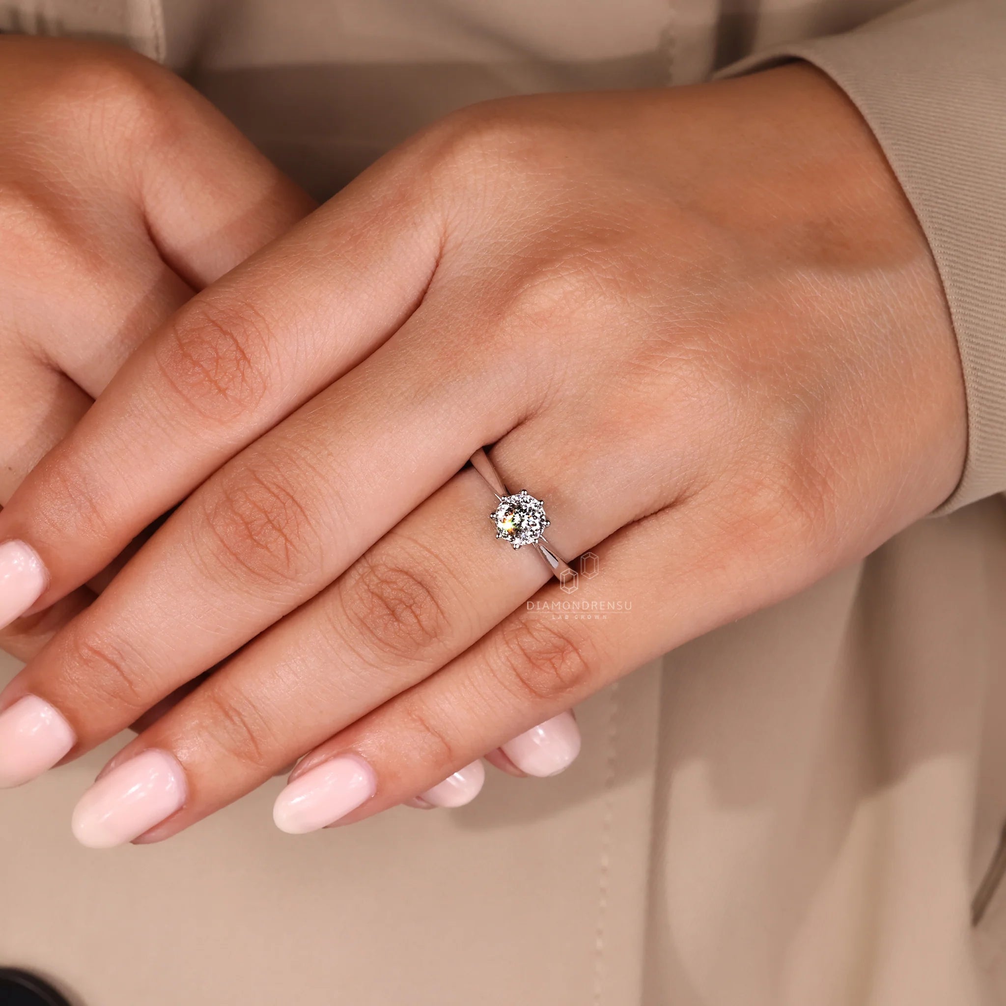 Portuguese Cut Diamond Engagement Ring with Tapered Shank Band