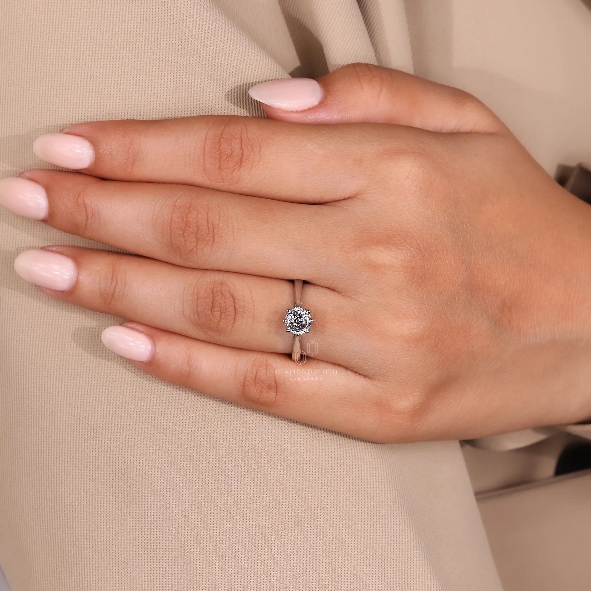 Portuguese Cut Diamond Engagement Ring with Tapered Shank Band