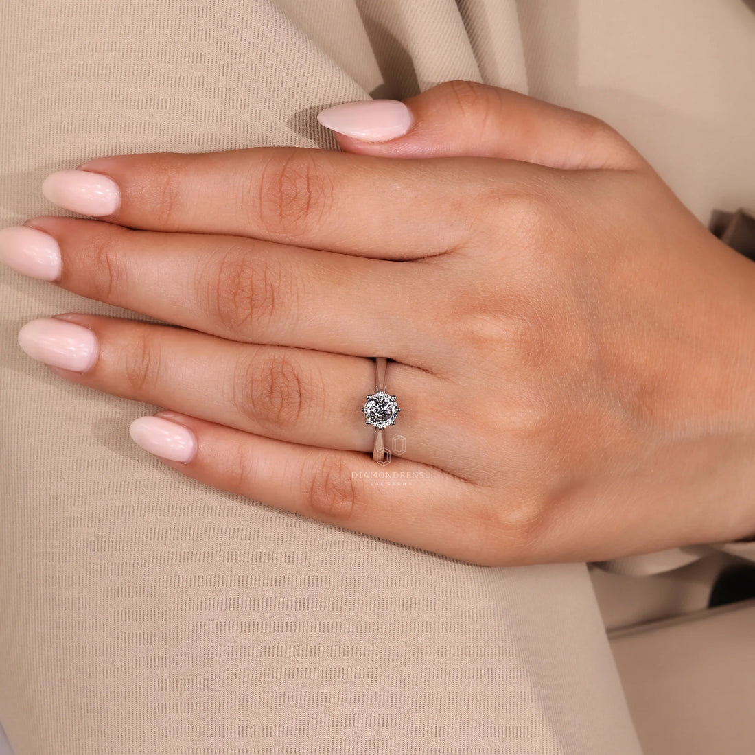 Portuguese Cut Diamond Engagement Ring with Tapered Shank Band