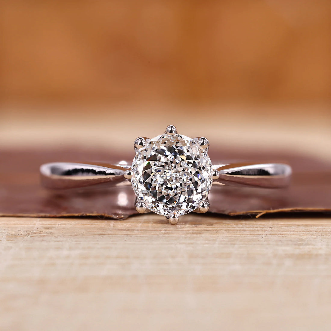 Portuguese Cut Diamond Engagement Ring with Tapered Shank Band