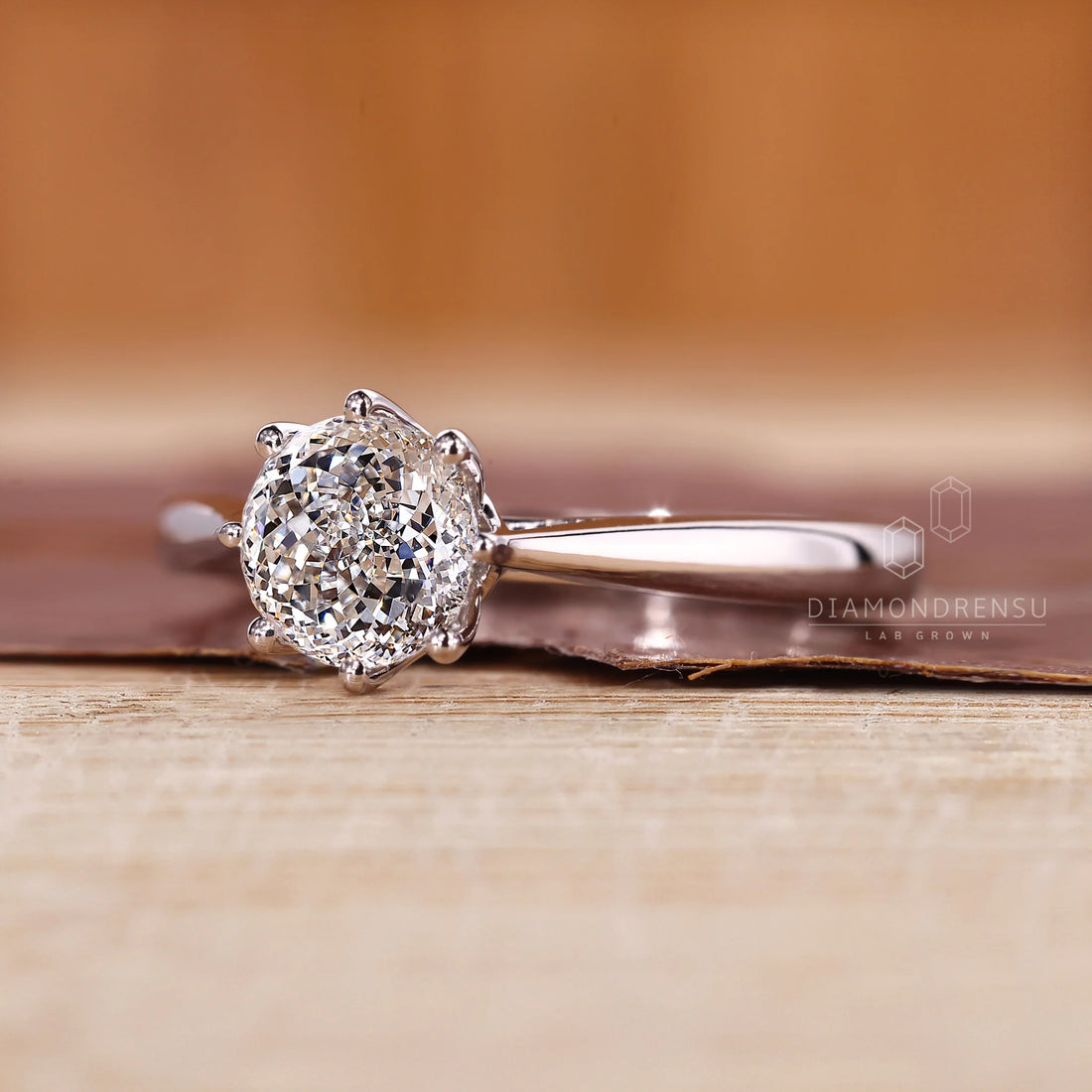 Portuguese Cut Diamond Engagement Ring with Tapered Shank Band