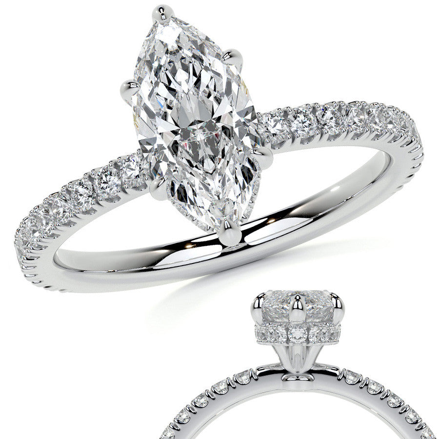 Marquise Hidden Halo Moissanite Engagement Ring