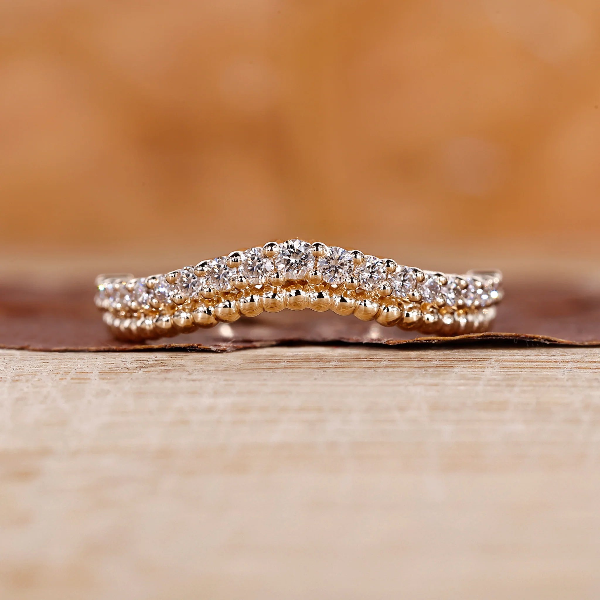 Milgrain Wedding Band in Yellow Gold with Curved Design