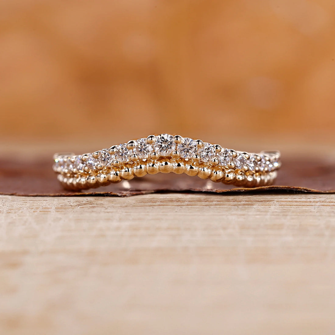 Milgrain Wedding Band in Yellow Gold with Curved Design