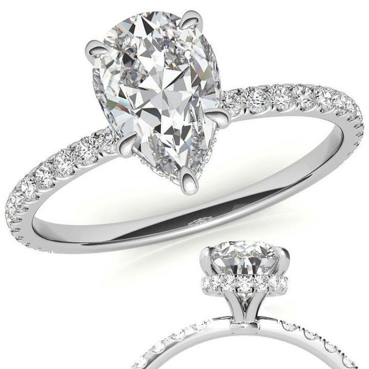 Diamond Collar Pear Moissanite Engagement Ring