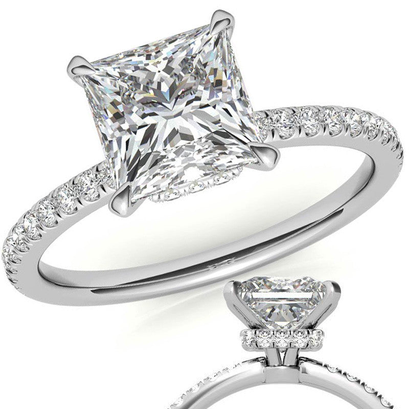 Princess Hidden Halo Moissanite Engagement Ring