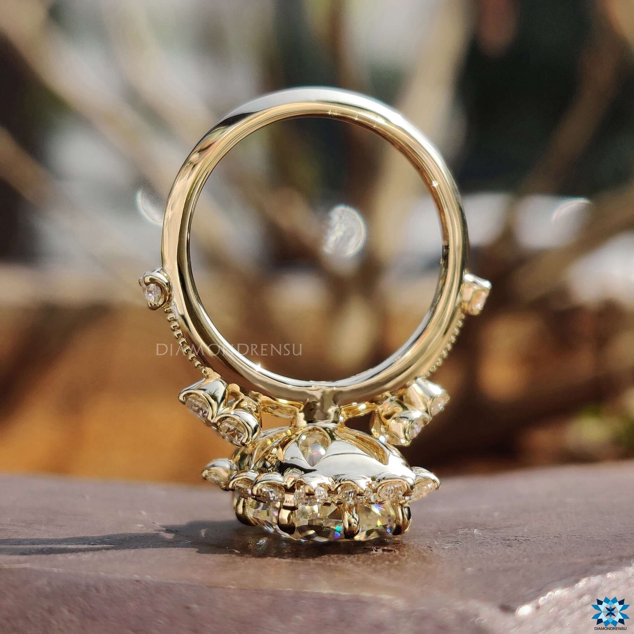 Vintage Engagement Ring, 5.19 TW Cushion Rensu Cut Halo Engagement Ring