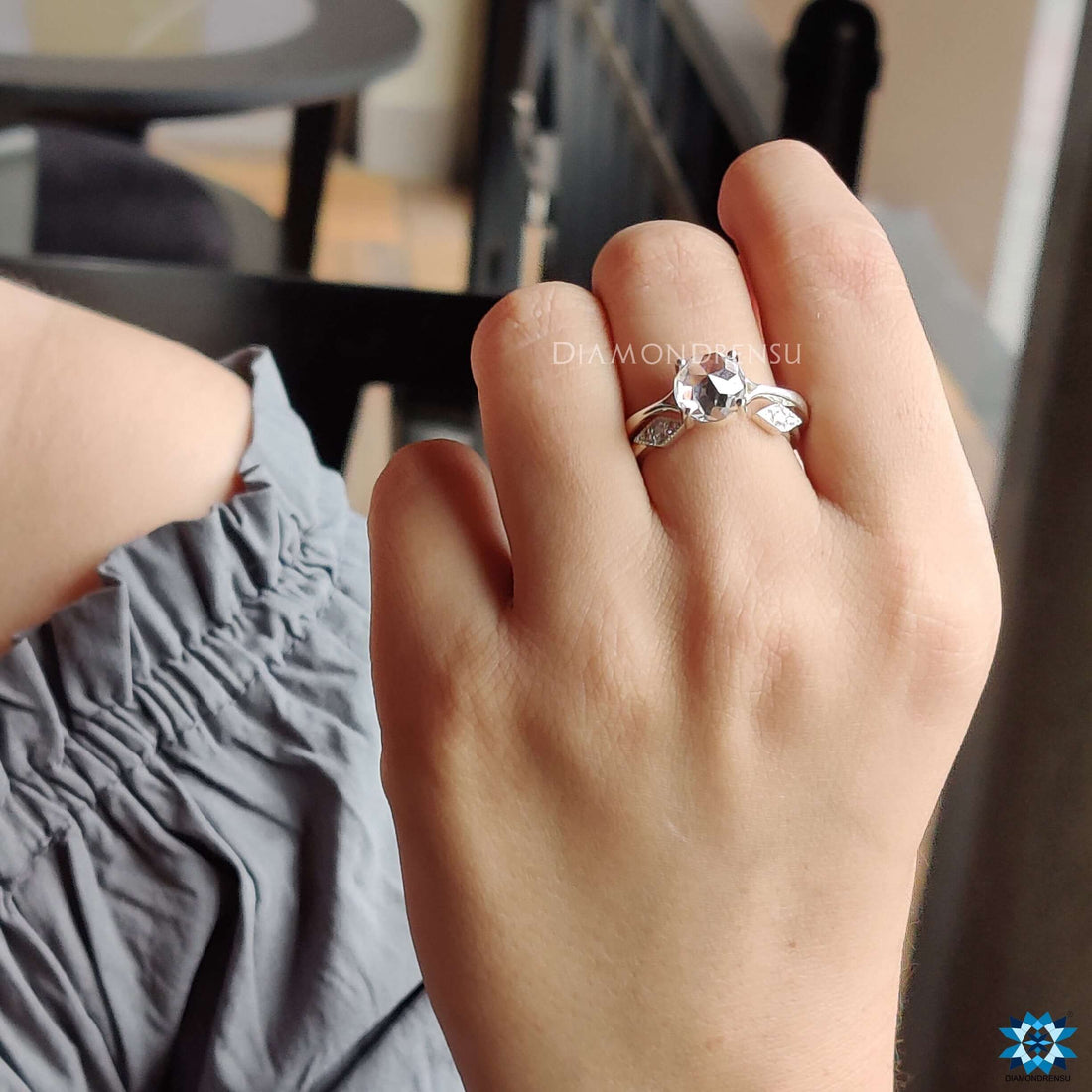 CT Round Rose Cut with Open Gap Wedding Band Classic Split Shank Bridal Set