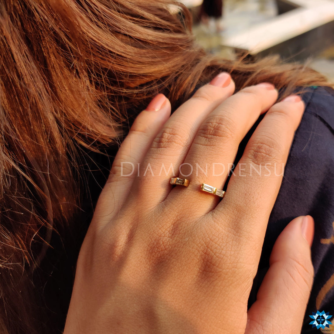 Straight Baguette Moissanite Diamond Accented Open Shank Band