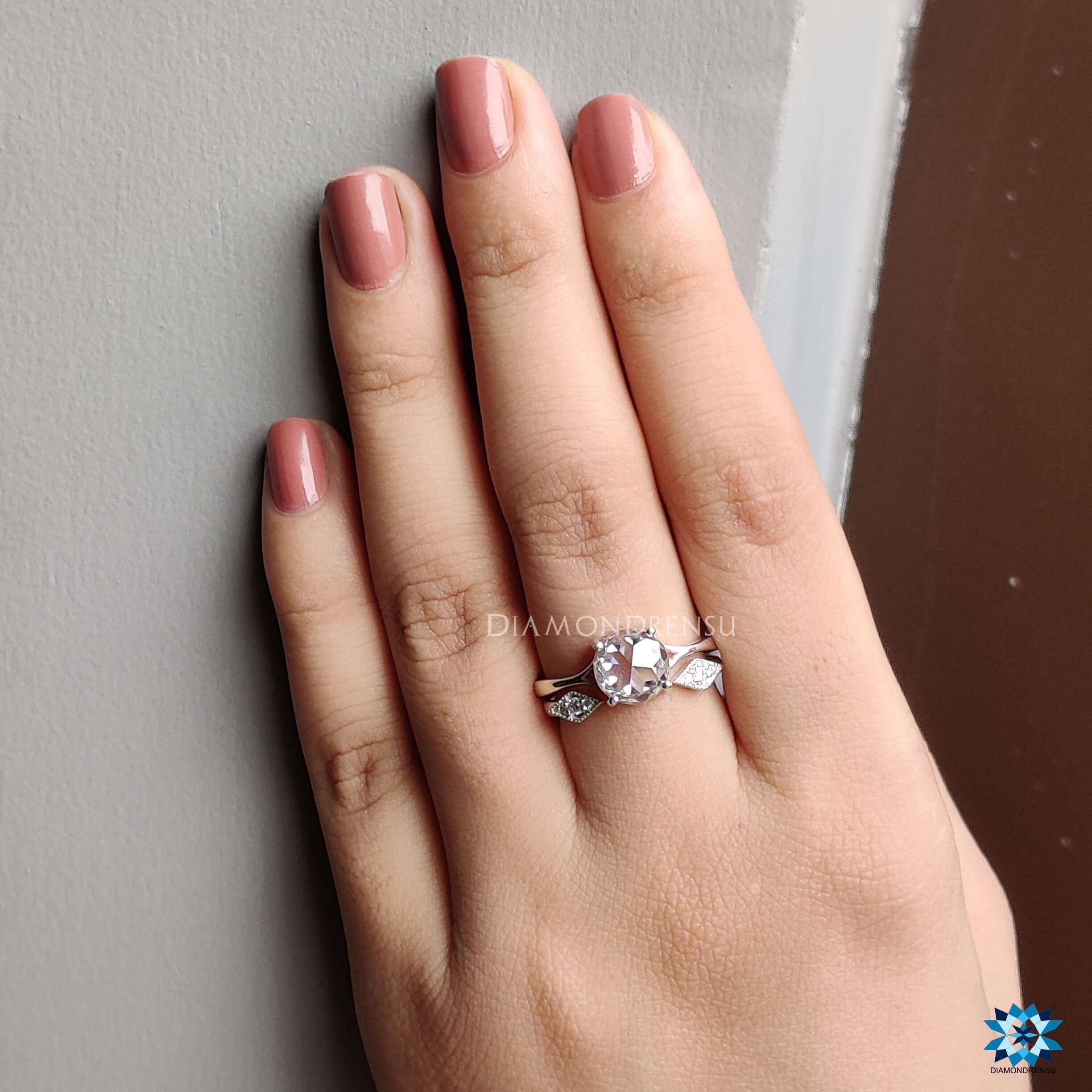 CT Round Rose Cut with Open Gap Wedding Band Classic Split Shank Bridal Set