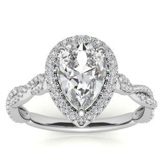Pear Twisted Cathedral Halo Engagement Ring