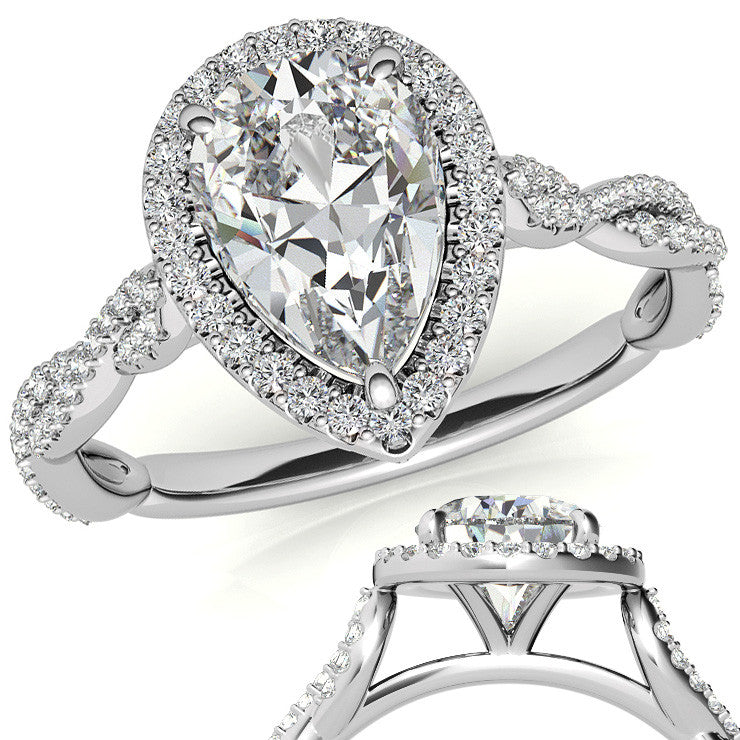 Pear Twisted Cathedral Halo Engagement Ring
