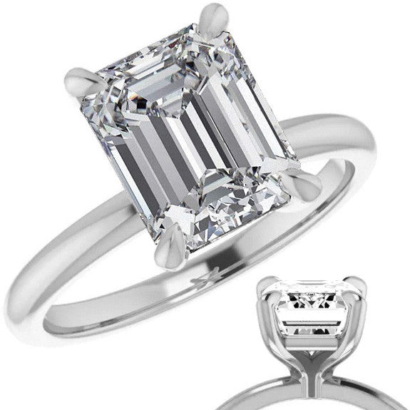 Emerald / Radiant Moissanite Solitaire Ring