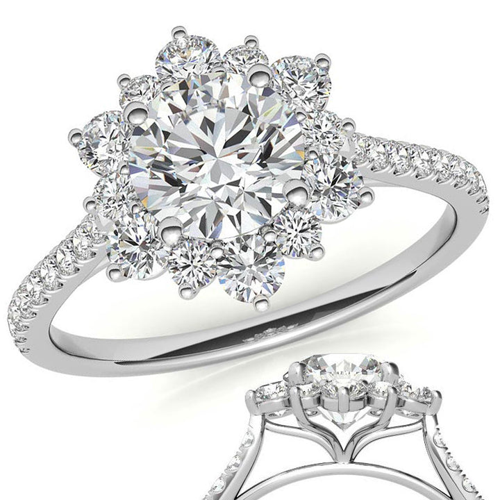 Round Brilliant Moissanite Snowflake Halo Engagement Ring