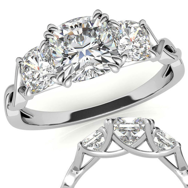 Cushion Three-Stone Moissanite Twisted Infinity Engagement Ring
