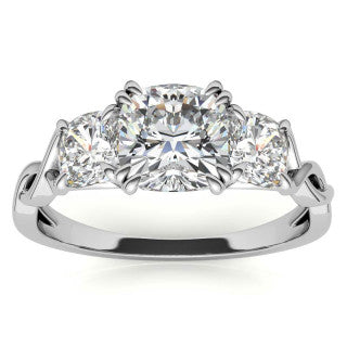 Cushion Three-Stone Moissanite Twisted Infinity Engagement Ring