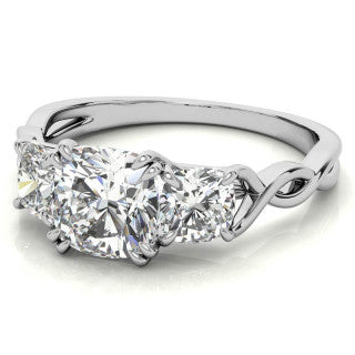 Cushion Three-Stone Moissanite Twisted Infinity Engagement Ring