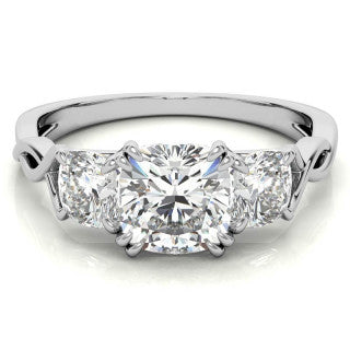 Cushion Three-Stone Moissanite Twisted Infinity Engagement Ring