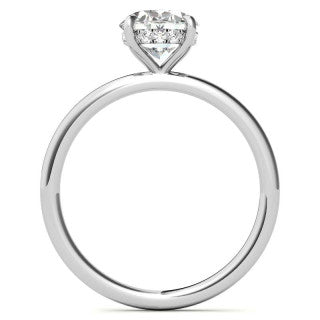 Oval Moissanite Solitaire Ring with Hidden Halo and Plain Band
