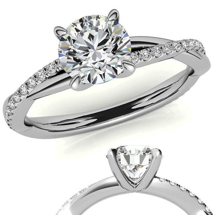 Twisted 4-Prong Round Brilliant Moissanite Engagement Ring