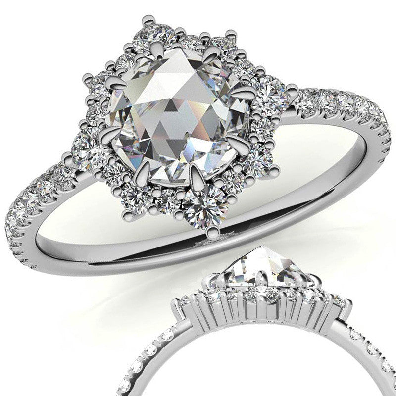 Rose cut Moissanite Cluster Halo Moissanite Engagement Ring