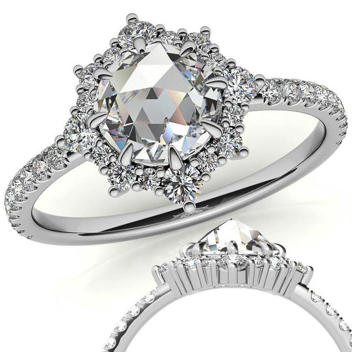 Rose cut Moissanite Cluster Halo Moissanite Engagement Ring