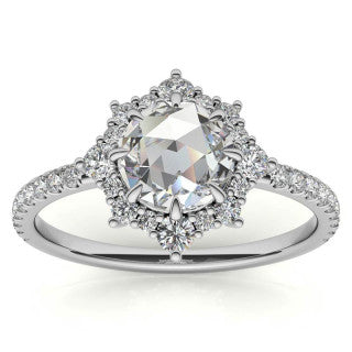 Rose cut Moissanite Cluster Halo Moissanite Engagement Ring