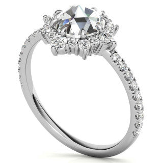 Rose cut Moissanite Cluster Halo Moissanite Engagement Ring