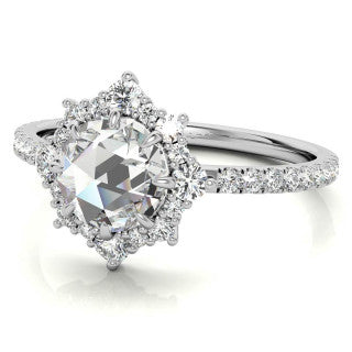 Rose cut Moissanite Cluster Halo Moissanite Engagement Ring