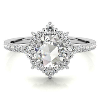 Rose cut Moissanite Cluster Halo Moissanite Engagement Ring