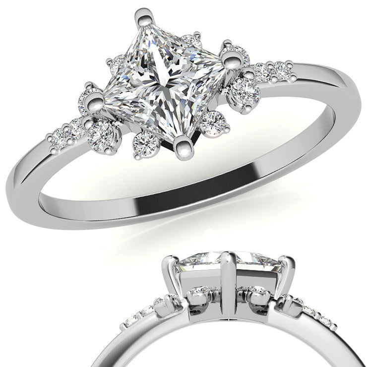 Kite Set Petite Cluster Style Princess Cut Moissanite Ring