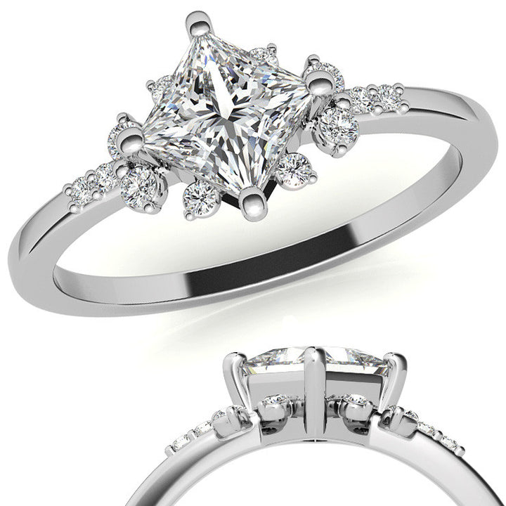 Kite Set Petite Cluster Style Princess Cut Moissanite Ring