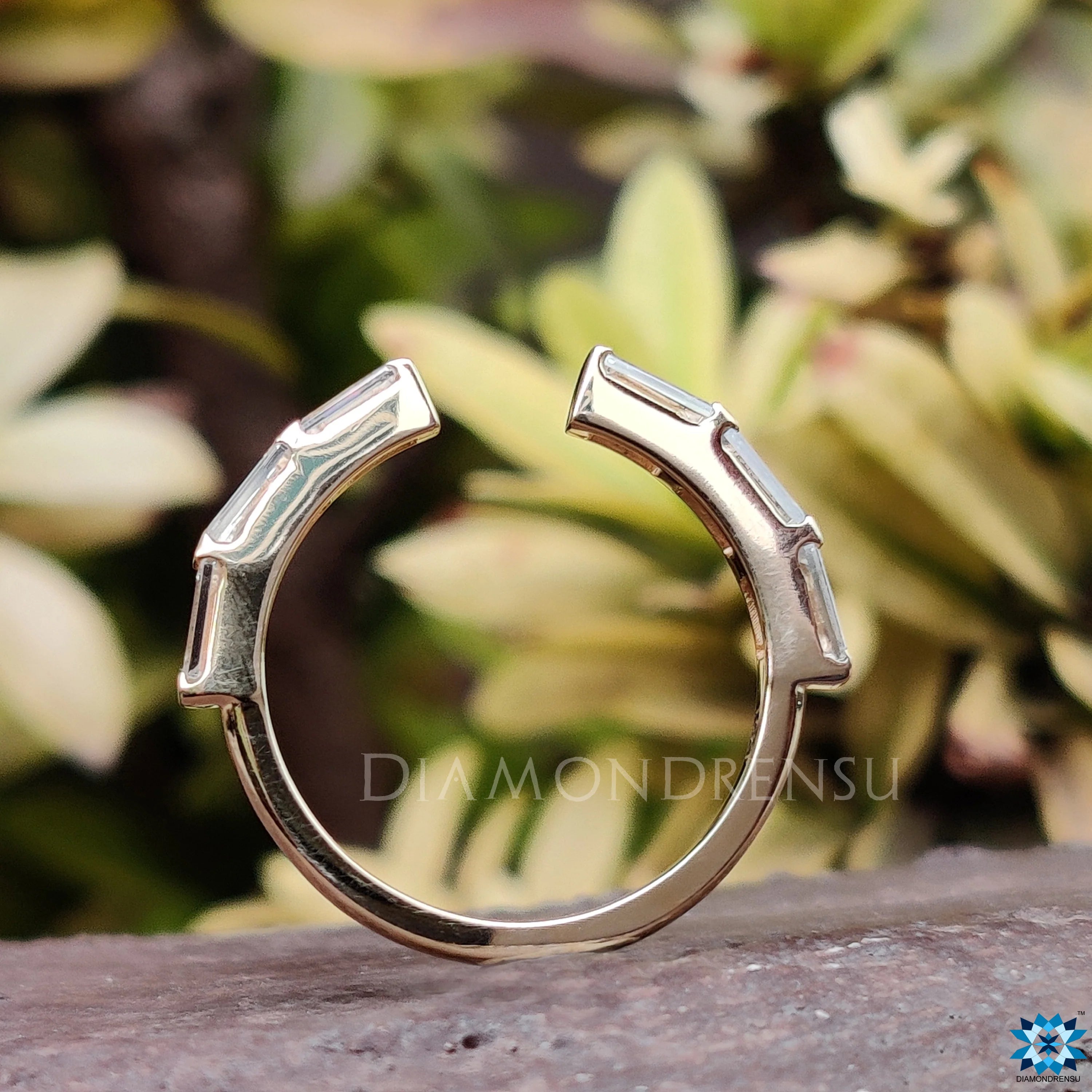 Straight Baguette Moissanite Diamond Accented Open Shank Band